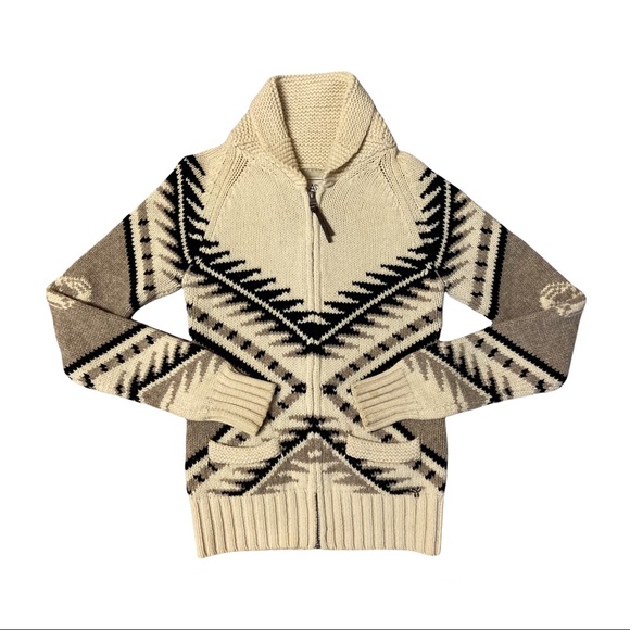 ARITZIA TNA Sea To Sky Lambs Wool Cowichan Knit Logo Sweater Jacket Size M - Picture 1 of 8